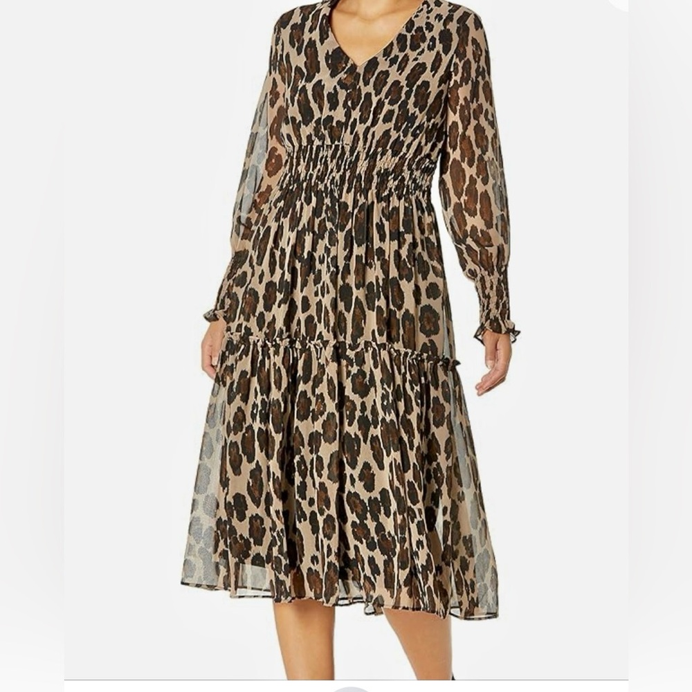 Women's Smocked Long Sleeve Animal Print Fit and Flare Dress